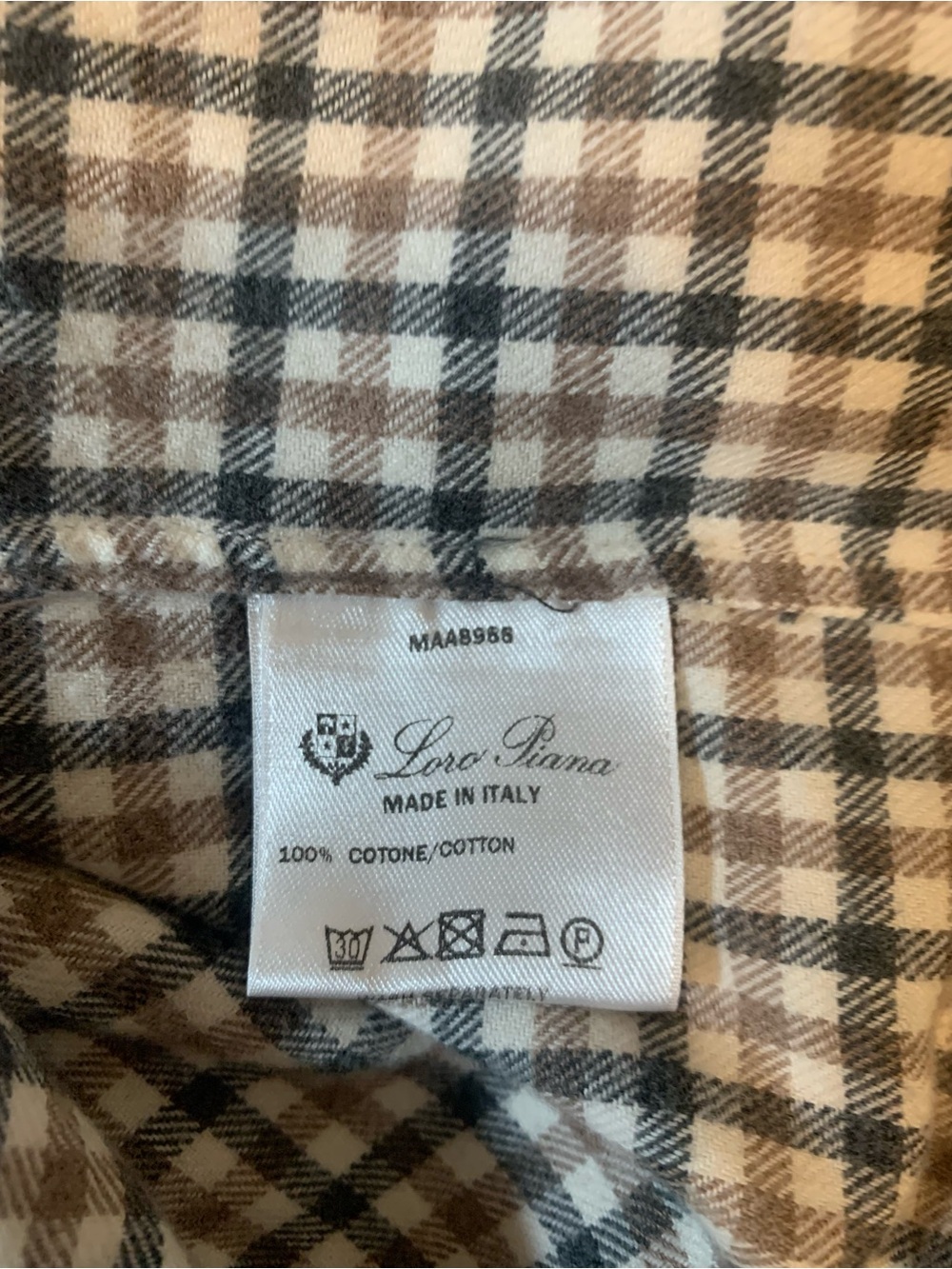Loro Piana Brown and Cream Checked Button-Down Shirt Mens Size XL Logo Appliqué - Picture 8 of 8